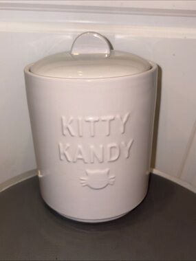 Kitty Kandy White Ceramic Treat Canister by Fringe Studio, 6.25” H